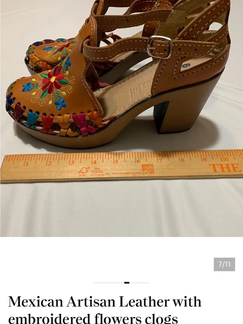 Tan Leather Mexican Woven Platform Heels with Multicolor Accents